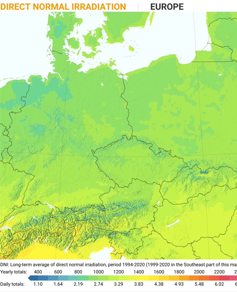 Direct Normal Irradiation Central Europe